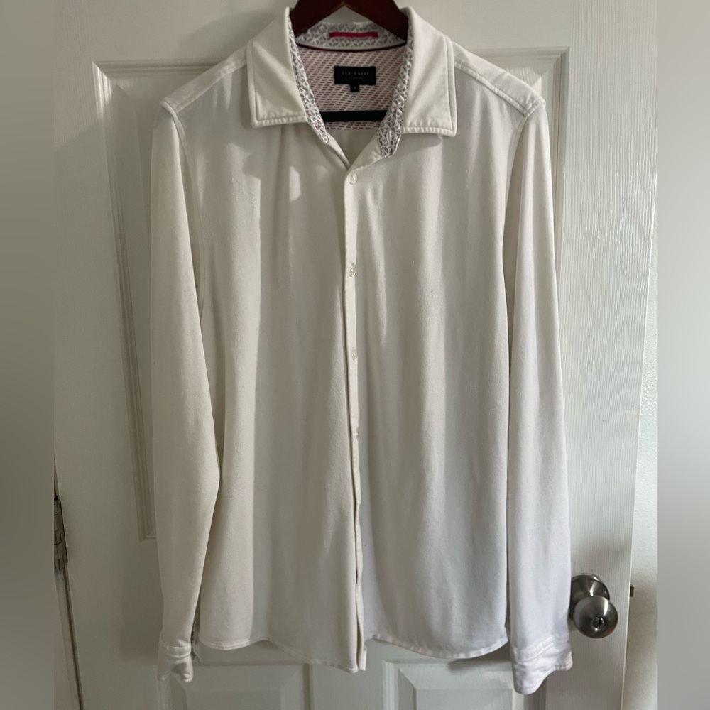 Ted Baker White Shirt with Patterned Collar Size Small
